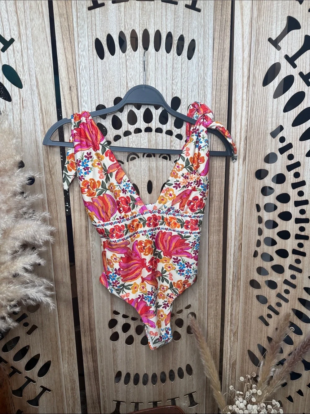 FARM Rio Floral Tie-Shoulder One-Piece - Pink, Orange & White